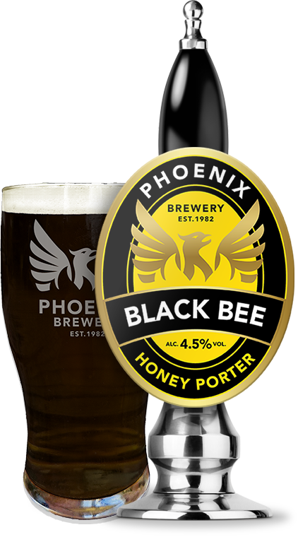Phoenix Brewery Black Bee Pump Next To Pint