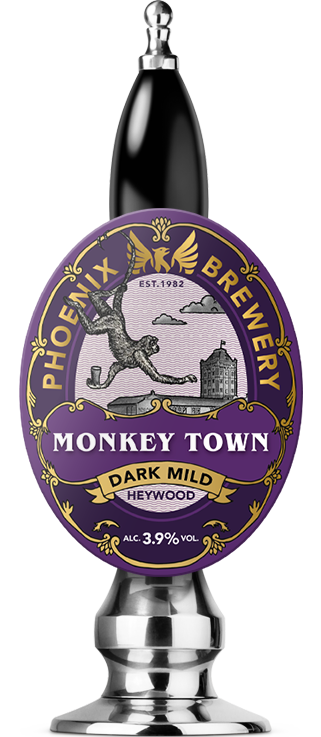 Phoenix Brewery Monkey Town Mild Smooth and Malty 3.9% pump clip on beer pump