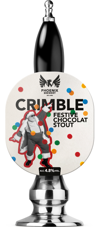 Phoenix Brewery Crimble Festive Chocolate Stout 4.8% pump clip on beer pump