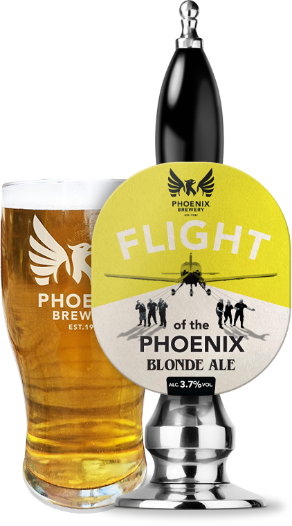 Phoenix Brewery Flight of the Phoenix Pump Next To Pint